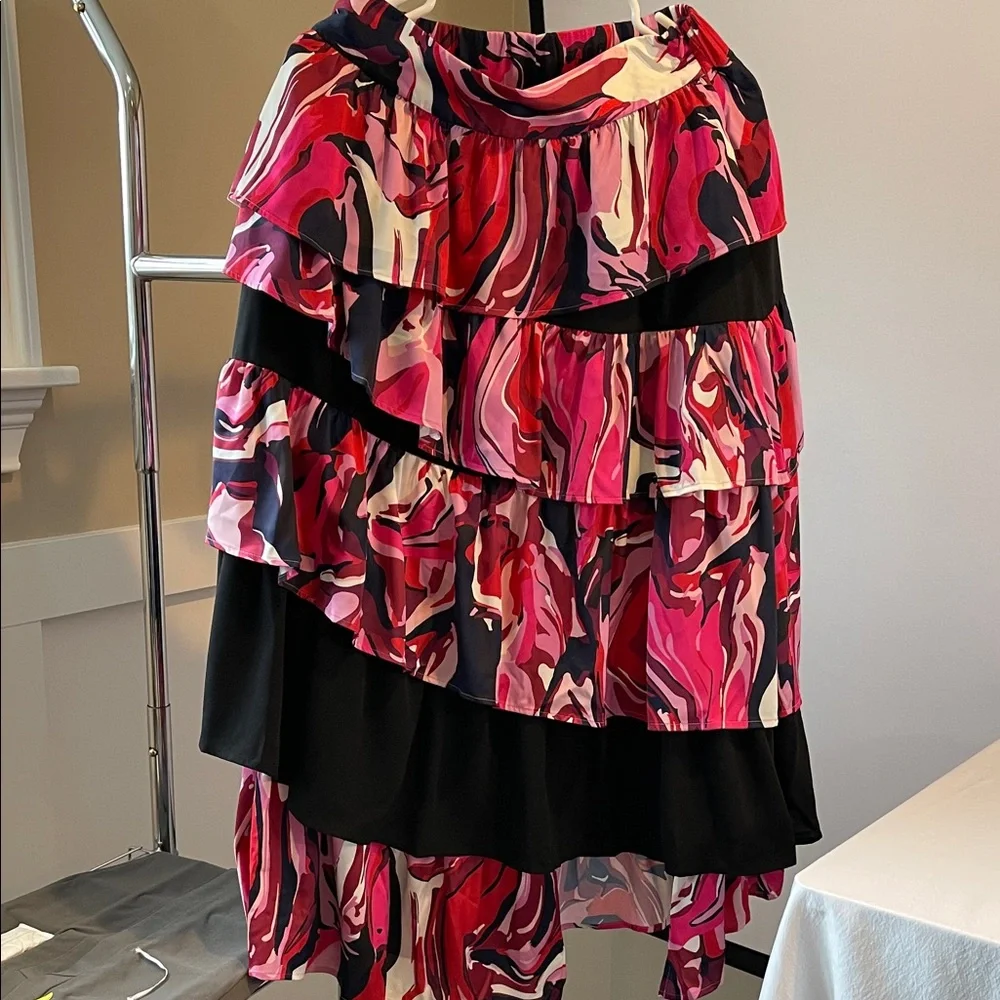 NWT Crosby by Mollie Burch Eartha Skirt Aspen Print Tiered Midi XS